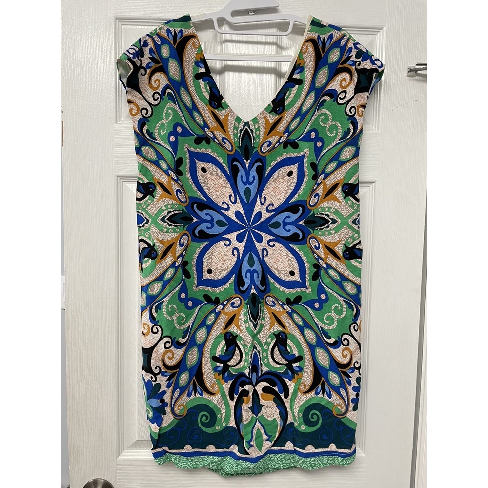 Anthropologie Maeve Folksong Shift Dress Abstract Boho Festival Blue Small